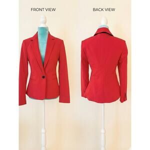 Express Cherry Red Blazer Office Siren Snatched Tailored Minimalist Corpcore 4